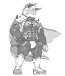  abs anthro bodysuit bulge cape clothing dragon giansar hi_res horn lifewonders line_art live_a_hero male muscular muscular_anthro muscular_male pecs rpbbw skinsuit solo supervillain tight_clothing 