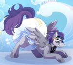  big_diaper diaper dread_(oc) equid equine eyewear fan_character fangs fur goggles grey_body grey_fur grey_sclera hair hasbro hi_res hooves huge_diaper jupiters male mammal multicolored_hair my_little_pony pegasus pupils purple_eyes purple_hair purple_tail scar slit_pupils solo tail tattoo teeth two_tone_hair two_tone_tail wings 