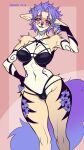  absurd_res anthro blush bra breasts brown_body brown_fur canid canine canis clothing digital_media_(artwork) domestic_dog female fox fur genitals hair hi_res leonifa looking_at_viewer mammal open_mouth panties simple_background smile solo standing tail underwear white_body wolf 