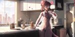  absurd_res anthro axislewdsrep background_character beverage breasts brown_body brown_fur cabinet canid canine canis city city_background cityscape clothed clothing coffee coffee_mug colored container cup detailed_background duo exposed_breasts eyes_closed female fur genitals hair hair_bun hi_res highlights_(coloring) kitchen long_tail mammal midriff morning murid murine neoma_(axislewdsrep) partially_clothed purple_hair pussy rat rat_tail rodent shaded solo_focus tail translucent translucent_clothing wolf 