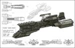  3d absurdres adobe_illustrator_(medium) battlecruiser_(eve_online) blueprint_(medium) caldari_state_(eve_online) commentary concept_art eve_online from_side greyscale highres lineart military_vehicle monochrome multiple_views no_humans original photoshop_(medium) reference_sheet science_fiction simple_background spacecraft stephenhuda tech_2_ship_(eve_online) thrusters vehicle_focus white_background 