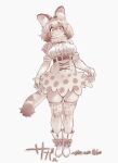  1girl animal_ears blush bow bowtie breasts brown_eyes brown_hair closed_mouth extra_ears full_body highres kemono_friends large_breasts looking_at_viewer nyororiso_(muyaa) serval_(kemono_friends) short_hair simple_background skirt smile solo tail thighhighs white_background white_footwear 