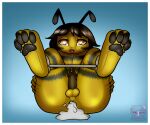  &lt;3 &lt;3_eyes anal antennae_(anatomy) anthro arthropod balls bee bodily_fluids brown_eyes brown_hair cum cum_in_ass cum_inside furry_bee genital_fluids genitals girly hair honey_bee hymenopteran insect leg_spreader looking_pleasured male medicatedcannibal pawpads penis restraints solo solo_focus spreader_bar striped_body stripes tongue tongue_out wes_h_orn&eacute;t_(voidrunner) yellow_body 