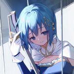  1girl animated animated_gif blinking blue_eyes blue_hair breasts cape eyelashes hair_ornament hairpin holding holding_weapon jinyin_kao_mantou looking_down mahou_shoujo_madoka_magica miki_sayaka sword weapon 