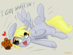  &lt;3 absurd_res blonde_hair blonde_mane blush derp_eyes derpy_hooves_(mlp) dialogue digital_media_(artwork) equid equine eyelashes feathered_wings feathers female feral food friendship_is_magic grey_body grey_feathers hair happy hasbro hi_res hooves mammal mane muffin my_little_pony open_mouth open_smile pegasus simple_background smile tail twiliset wings yellow_eyes yellow_tail 