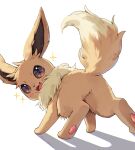  2023 ambiguous_gender blush blush_lines blush_stickers brown_body brown_eyes brown_fur butt cute_fangs digital_media_(artwork) digitigrade dipstick_tail eevee fangs feet feral fluffy fur generation_1_pokemon hi_res kaminokefusa kemono looking_at_viewer looking_back looking_back_at_viewer markings neck_tuft nintendo open_mouth pawpads paws pokemon pokemon_(species) quadruped shadow signature solo tail tail_markings tan_body tan_fur teeth text toes tongue tuft 