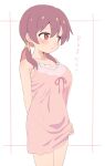  1girl :t arms_behind_back bare_arms bare_shoulders blush breasts brown_eyes brown_hair cowboy_shot hair_between_eyes highres large_breasts long_hair looking_away low_twintails multicolored_hair murosaki_miyo nightgown onii-chan_wa_oshimai! pout red_hair simple_background sincos solo translation_request twintails two-tone_hair white_background 