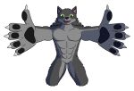  abs anthro black_nose canid canine claws claws_out front_view fur ghatos green_eyes grey_body grey_fur happy hi_res kneeling looking_at_viewer male mammal muscular muscular_anthro offering_hug shaded simple_background smile solo were werecanid werecanine werewolf white_background 