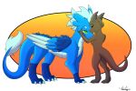  anthro aurorafang dragon duo female feral fur furred_dragon goodra_(pooky) hi_res kobold male male/female raio simple_background 