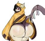  anthro backsack balls beastkin big_butt blazblue bodily_fluids bottom_heavy bottomless butt clothed clothing condom cum cum_in_ass cum_inside domestic_cat eye_patch eyewear felid feline felis filled_condom genital_fluids genitals hi_res hood huge_butt jubei_(blazblue) male mammal pear-shaped_figure raised_tail rear_view red_eyes sexual_barrier_device simple_background sketch solo tail tally_marks teapot_(body_type) uromatsu white_background wide_hips yellow_clothing 