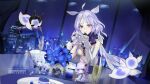  +_+ 3girls ahoge alcohol arbiter_the_lovers_vi_(azur_lane) azur_lane blue_flower bottle bow breasts candle champagne_flute chibi closed_mouth commission cross-shaped_pupils cup dress drinking_glass elbow_gloves enforcer_vi_attraction_(azur_lane) enforcer_vi_combination_(azur_lane) familiar flower flower_pot fork gloves hamuko_(bonresuhm) holding holding_fork holding_spoon indoors looking_at_viewer medium_hair mousse_(food) multiple_girls pov purple_bow purple_eyes purple_hair single_glove siren_(azur_lane) skeb_commission skyline small_breasts smile spoon symbol-shaped_pupils white_dress 