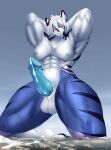 2022 absurd_res anthro balls big_muscles blue_body blue_fur blue_penis bodily_fluids breasts city cum cum_on_ground felid fur genital_fluids genitals giga gynomorph hair hi_res huge_muscles intersex kneeling kneeling_on_ground landscape landscape_dwarfing looking_down macro mammal muscular muscular_anthro muscular_gynomorph muscular_intersex pantherine penis purple_body purple_fur solo solutionwcs striped_body striped_fur stripes taimu_(curioustorvald) tiger vein veiny_penis white_body white_fur white_hair 