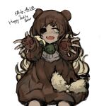 1girl animal_ears bear_ears blonde_hair brown_dress brown_gloves brown_hair crying dress fingerless_gloves gloves gradient_hair happy_teddy_bear lobotomy_corporation long_hair missing_eye multicolored_hair nishikujic notched_ear open_mouth paw_print_palms personification project_moon simple_background sitting smile solo stuffing tears very_long_hair white_background yellow_eyes 