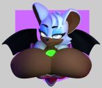  &lt;3 &lt;3_eyes 3d_(artwork) absurd_res anthro bat bedroom_eyes big_breasts blender_(software) blue_eyes breasts bugafterdark clothed clothing digital_media_(artwork) eyeshadow female gem hair half-closed_eyes hi_res huge_breasts looking_at_viewer makeup mammal membrane_(anatomy) membranous_wings mobian_bat narrowed_eyes open_mouth rouge_the_bat seductive sega simple_background solo sonic_the_hedgehog_(series) wings 