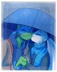  bandanna blush duo eyes_closed hi_res kerchief kissing_cheek lagomorph leonardo_(tmnt) leporid male male/male mammal miyamoto_usagi rabbit raining reptile rise_of_the_teenage_mutant_ninja_turtles romantic scalie scarf teenage_mutant_ninja_turtles turtle umbrella unknownplants usagi_yojimbo 