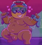  &lt;3 anthro balls belly brown_body brown_fur crouching erection eyewear fur genitals goggles grin group handjob headphones hi_res male male/male navel outie_navel overweight parappa_the_rapper penile penis pj_berri sex sinribbons smile sony_corporation sony_interactive_entertainment trio 