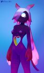  2023 absurd_res anthro areola blue_eyes breasts digital_media_(artwork) dmoon epic_games female fortnite genitals gradient_background hair hi_res humanoid long_hair looking_at_viewer nipples nude purple_areola purple_body pussy simple_background small_breasts solo tarr_(fortnite) thick_thighs unknown_species 