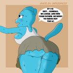  1:1 absurd_res anthro bodily_fluids butt cartoon_network dialogue domestic_cat english_text felid feline felis female genitals hi_res inprogress mammal mature_female mother_(lore) nicole_watterson parent_(lore) pussy rear_view solo sweat sweatdrop text the_amazing_world_of_gumball 