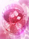  caustics cloud cup drink food_focus highres ice ice_cube makoron117117 no_humans original pink_theme reflection saucer still_life teacup 