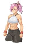  1girl bare_arms bare_shoulders character_request commentary_request copyright_request long_hair pink_eyes pink_hair ponytail ranma_(kamenrideroz) simple_background smile solo white_background 