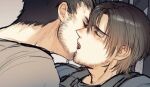  05_(link83601636) 2boys bara beard_stubble chris_redfield close-up closed_eyes couple facial_hair french_kiss kiss leon_s._kennedy male_focus mature_male multiple_boys resident_evil resident_evil_6 short_hair stubble thick_eyebrows unfinished yaoi 