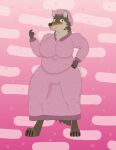  absurd_res anthro big_bad_wolf big_bad_wolf_(shrek) brown_body brown_fur canid canine canis claws clothing colored crossgender digital_media_(artwork) dreamworks fairy_tales female fur green_eyes hi_res looking_at_viewer mammal mature_anthro mature_female mexlicano nightgown overweight overweight_female pink_clothing shrek_(series) simple_background solo watermark wolf 