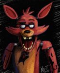  2015 animatronic anthro black_background black_nose canid canine eyebrows five_nights_at_freddy&#039;s fox foxy_(fnaf) fur machine male mammal moxifoxi open_mouth red_body red_eyebrows red_fur robot scottgames simple_background solo teeth yellow_eyes 