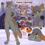  amaruq anthro blue_eyes brown_body brown_fur butt canid canine canis color_swatch digital_media_(artwork) fish food fur gaming grey_body grey_fur hi_res jogging looking_at_viewer male mammal marine model_sheet nude rear_view salmon salmonid_(fish) seductive smile standing takoa wolf 