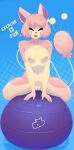  2023 anthro areola arm_support bad_dragon blue_background breasts dialogue dullyarts elise_(dullyarts) english_text exercise_ball eyelashes eyes_closed felid feline female fur generation_3_pokemon genitals hair hi_res kneeling mammal navel nintendo nipples open_mouth pattern_background pink_areola pink_body pink_fur pink_hair pink_nipples pokemon pokemon_(species) pussy simple_background skitty small_breasts solo spread_legs spreading tail tan_body tan_fur text 