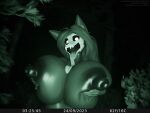  3d_(artwork) anthro belly big_breasts big_nipples black_body black_fur blender_(software) bone breast_grab breast_squish breasts camera camera_view canid canine dark_body dark_nipples detailed_background digital_media_(artwork) erect_nipples female female/female flashlight forest fur hand_on_breast hi_res holding_breast huge_breasts long_tongue looking_at_viewer mal0 mammal nipples nude open_mouth orilas outside overweight overweight_female plant scp-1471 scp-1471-a scp_foundation skull skull_head solo squish text thick_thighs tongue tongue_out tree wide_hips 