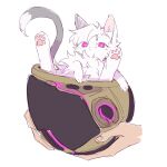 :&lt; animal_ear_fluff animal_focus animalization animification apex_legends cat crypto_(apex_legends) four_have. frown helmet highres holding holding_helmet looking_up purple_eyes technocrat_crypto 