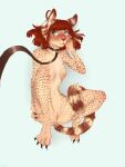  anthro blush breasts collar felid feline female fur genitals hair hi_res leash looking_at_viewer mammal nipples nude pistacja pussy red_hair serval simple_background small_breasts solo the_mad_raccon 