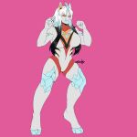  absurd_res anthro crystal crystal_hooves crystal_horn crystal_jaw ena_(monoceros&#039;s_subspecies) female fist gaia_(charliecorvinus) hair hi_res hooves long_hair looking_at_viewer monoceros_(species) multicolored_body multicolored_hair muscular muscular_female pseudo_horn raised_arms solo xxbloody 