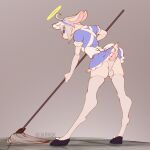  2021 angel anthro artist_name blue_eyes bovid caprine clothing digital_media_(artwork) fur gayngel_(jarnqk) halo hi_res jarnqk maid_uniform male mammal mopping sheep solo uniform 