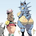  2023 anthro big_breasts big_butt blush bottomwear breasts butt clothed clothing duo eyelashes eyes_closed female feral generation_1_pokemon hi_res huge_breasts human larger_female leaf_(pokemon) mammal mature_female miniskirt nidoqueen nintendo no_underwear nude open_mouth pinsir pokemon pokemon_(species) pokemorph puchidori rear_view side_boob size_difference skirt smaller_female smaller_human thick_thighs tight_clothing wide_hips 