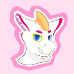  ambiguous_gender anthro artist_name blue_eyes chest_tuft dragon eye_markings eyebrows fur furred_dragon hapromeen headshot_portrait horn icon inner_ear_fluff looking_at_viewer markings multicolored_body multicolored_ears multicolored_fur orange_horn pink_background pink_body pink_eyebrows pink_fur portrait purple_inner_ear simple_background smile smiling_at_viewer solo spots spotted_body spotted_fur tuft two_tone_body two_tone_ears two_tone_fur unusual_anatomy unusual_horn white_body white_fur white_inner_ear_fluff yellow_markings 