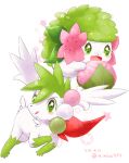  :d :q aimi_(aimia492) artist_name blush closed_mouth commentary_request dango dated flower flower_(symbol) food green_eyes holding holding_food licking_lips looking_at_viewer no_humans open_mouth pink_flower pokemon pokemon_(creature) sakura_mochi sanshoku_dango shaymin shaymin_(land) shaymin_(sky) simple_background smile tongue tongue_out twitter_username v-shaped_eyebrows wagashi white_background 