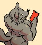  ambiguous_gender anthro bodily_fluids canid canine canis hi_res holding_object looking_down mammal phone solo sweat sweatdrop teeth twistcmyk wolf 