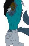  anthro axelo1500_(artist) axelo_(character) ben_10 big_penis big_snout black_clothing black_jacket black_topwear blitzwolfer blue_eyes brown_hair canid canine canis cartoon_network clothing fangs genitals hair hi_res jacket loboan long_hair long_tail male mammal penis solo spikes tail teeth topwear turquoise_clothing wolf 