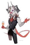  absurd_res alcohol anthro avian beverage bird clothed clothing columbid demon hi_res horn male nightcrow pigeon solo wine 