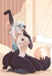  akeero anthro breasts female headoctopus hi_res morning open_mouth paws pinup pose yawn 