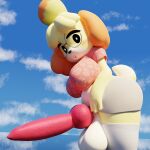  3d_(artwork) animal_crossing animal_genitalia animal_penis anthro balls big_balls big_breasts big_penis blue_sky blush breasts canid canine canine_genitalia canine_penis canis clothed clothing cloud digital_media_(artwork) domestic_dog erection eyewear fur furfnsfw genitals glasses gynomorph hair hi_res huge_penis intersex isabelle_(animal_crossing) knot looking_at_viewer looking_down mammal nintendo penis shadow shih_tzu side_view sky smile solo thick_thighs toy_dog vein veiny_penis wide_hips yellow_body yellow_fur 