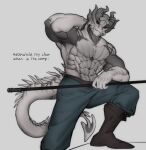  abs anthro baldur&#039;s_gate boots clothing dragon dragonborn_(dnd) dungeons_and_dragons footwear hasbro hi_res horn male muscular muscular_anthro muscular_male nat_alia77 pecs scales shirtless solo staff white_body white_scales wizards_of_the_coast 