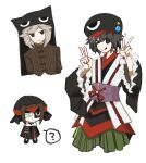  &gt;_o 3others aaayamitsu absurdres androgynous animal_hat bandage_over_one_eye black_cloak black_eyes black_hair black_headwear black_kimono black_sleeves book_of_the_cafe brown_hair brown_sweater cat_hat chibi chinese_commentary cloak closed_mouth commentary_request detached_sleeves double_v frilled_sleeves frills green_hakama grey_hair hakama hakama_shorts hat highres japanese_clothes kimono len&#039;en long_sleeves medium_hair multiple_others nilu_(len&#039;en) no_nose one_eye_closed other_focus red_ribbon rei_(len&#039;en) ribbed_sweater ribbon short_hair shorts simple_background sleeveless sleeveless_kimono smile sweater tongue tongue_out v white_background wide_sleeves zelo_(len&#039;en) 