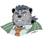  anthro anthrofied bear bust_portrait cigarette detective_gammei eyebrows facial_hair fur grey_body grey_fur lifewonders live_a_hero male mammal mshk_s necktie portrait smoking solo stubble thick_eyebrows 