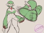  absurd_res agressive angry angry_eyes anthro areola areola_slip big_breasts blood bodily_fluids breasts female gardevoir generation_3_pokemon glowing glowing_eyes hashcopyrice hi_res nintendo pokemon pokemon_(species) punch sketch solo watermark 