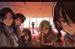  6+girls absurdres broken_ceiling ceiling highres indoors kitsu_chiri kobushi_abiru kornod light long_hair looking_at_viewer multiple_girls sayonara_zetsubou_sensei school_uniform short_sleeves tile_ceiling tiles uniform window 