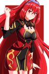  1girl absurdres alear_(female)_(fire_emblem) alear_(fire_emblem) alternate_costume breasts cleavage cleavage_cutout clothing_cutout crossed_bangs fire_emblem fire_emblem_engage hair_between_eyes highres long_hair looking_at_viewer official_alternate_hair_color red_eyes red_hair solo tiara to_(tototo_tk) very_long_hair 