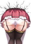  1girl absurdres ass black_thighhighs cameltoe close-up from_behind garter_straps highres hololive panties red_skirt sakura_miko skirt solo starkamisan thigh_gap thighhighs thighs through_wall underwear white_panties 