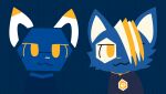  ambiguous_gender android anthro blue_body blue_fur boy_kisser_(meme) clothed clothing domestic_cat duo e621 esix felid feline felis fur hair hexagon hexerade hi_res looking_at_viewer machine male male/ambiguous mammal mascot meme one_eye_obstructed orange_eyes orange_hair redcrystal robot simple_background 